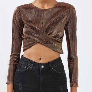 Topshop | Copper Metallic Long Sleeved Crop-top